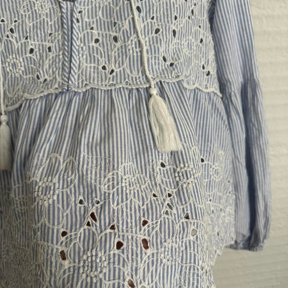 100% Cotton Cece Eyelet Puff Sleeve Blouse Size‎ Small - Picture 2 of 7